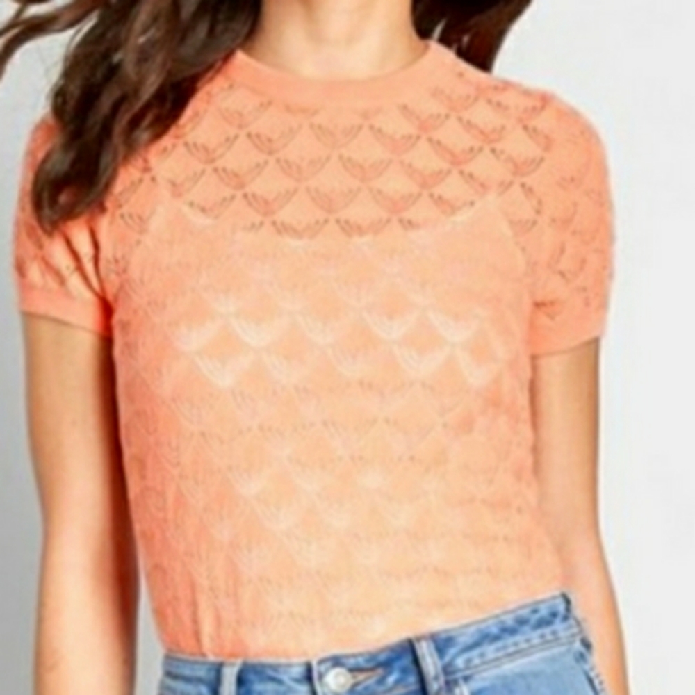 ModCloth Coral Eyelet Short-Sleeve Blouse
